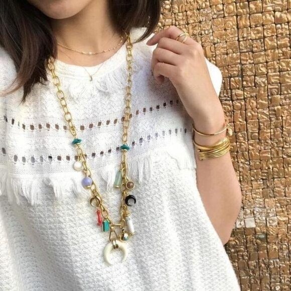 💜 Stella & Dot Leyla Bohemian Multi Charm Necklace NIB - Picture 2 of 4